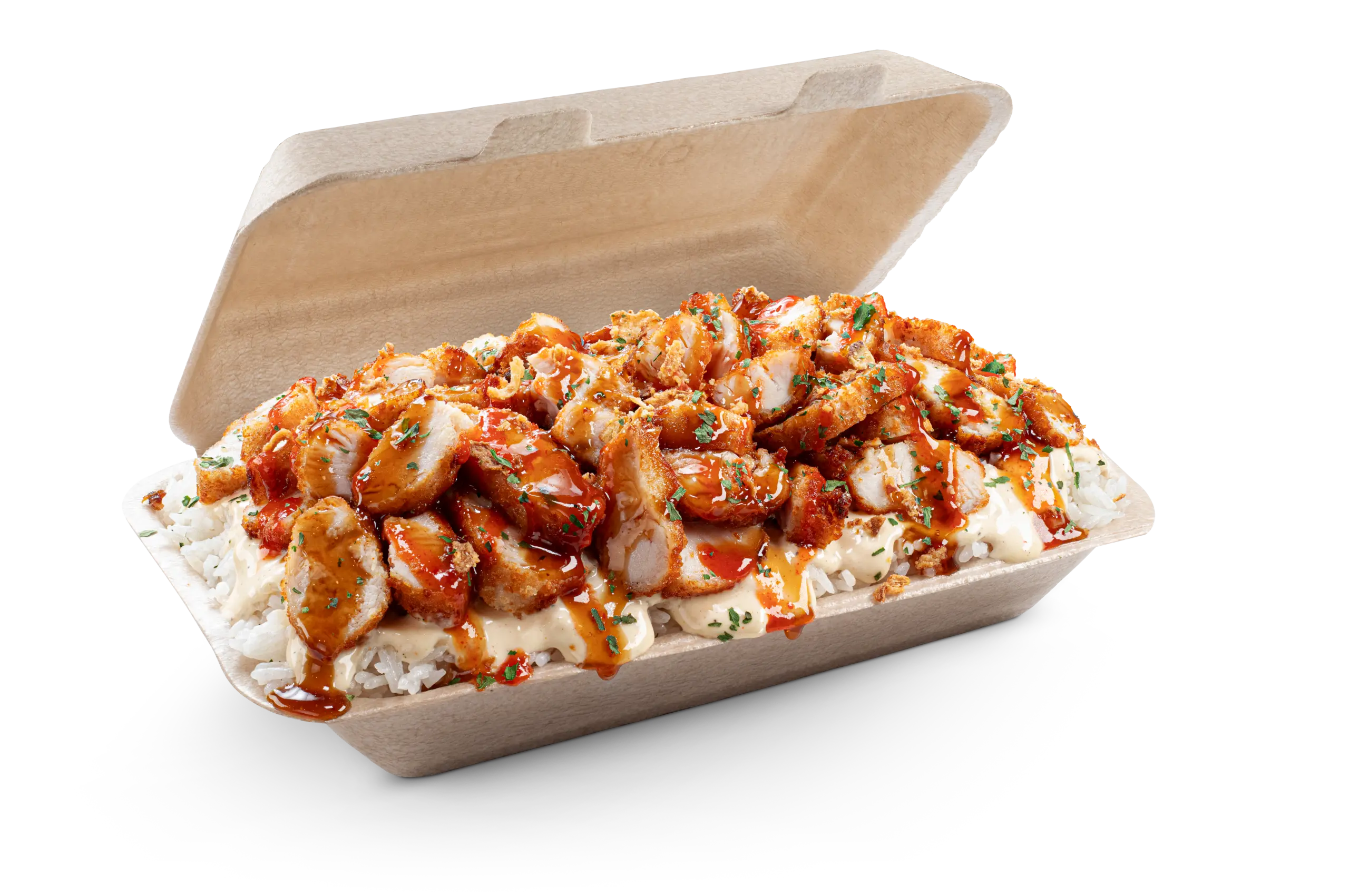 Plat Crousty One Original avec poulet et riz dans une barquette